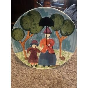 Sara-Italian Handpainted & Handmade Wall Plaque 15.5 Inch Circle Woman/child